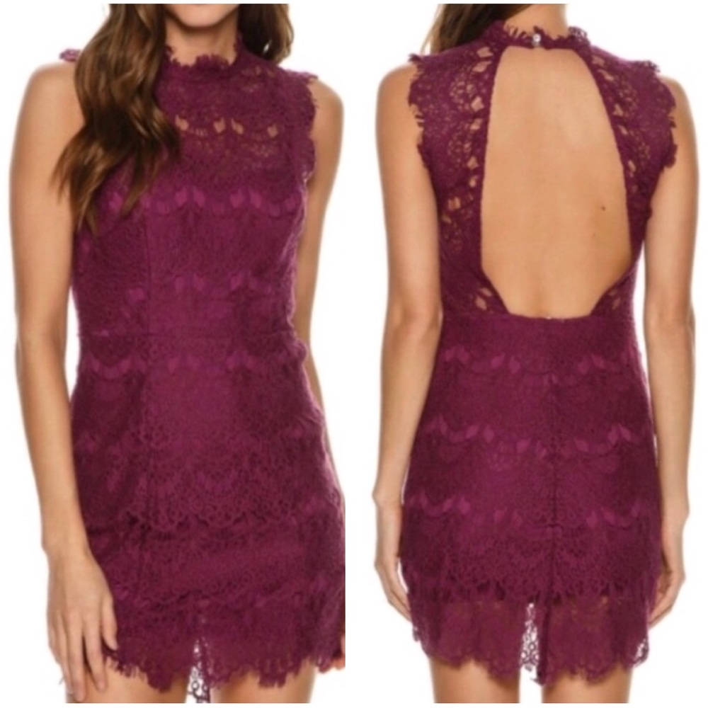 NWT Free People Daydream Lace Mini Dress in Magenta Size XS